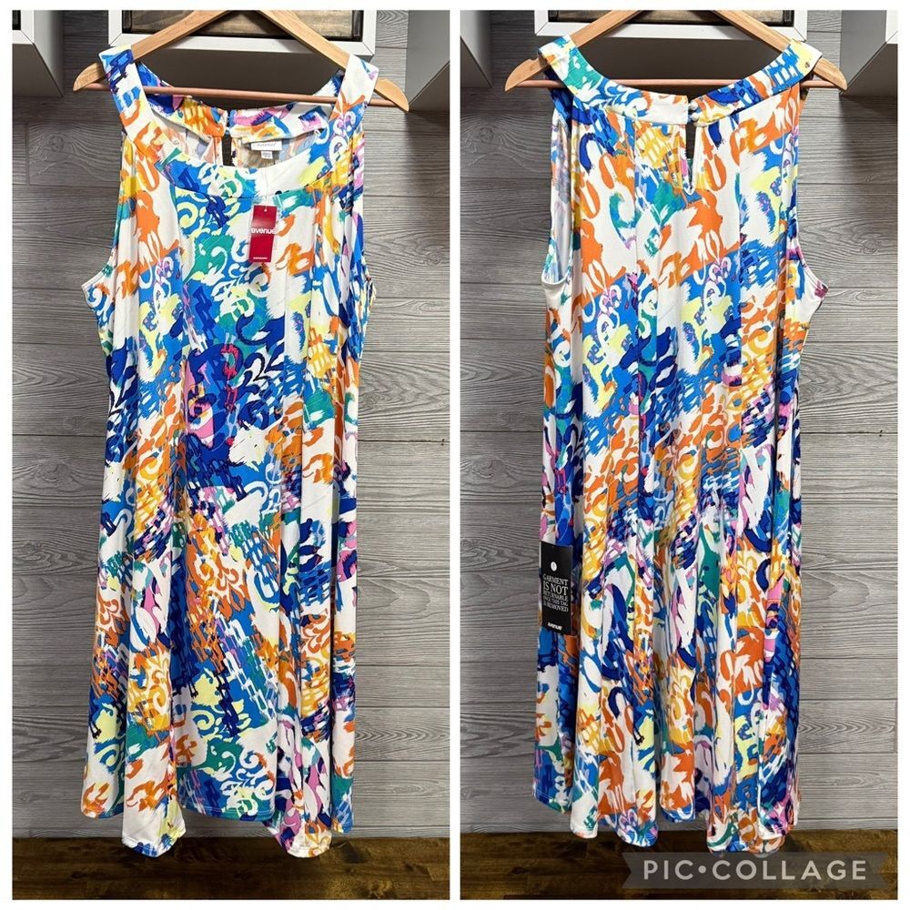 Avenue Boho Midi Dress Size 22 24 Abstract Multicolor Art Teacher Resort NWT